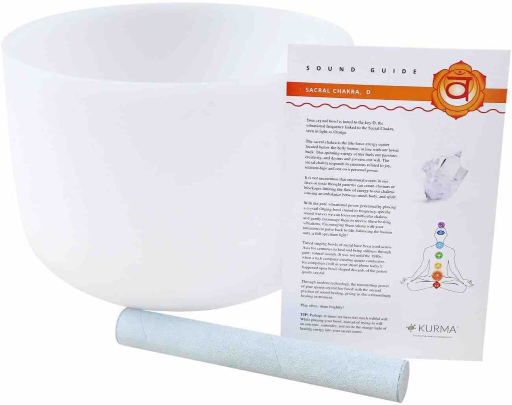 Frosted Crystal Singing Bowl, D Note, 432Hz, 10 Inch, Sacral Chakra  by Energysound