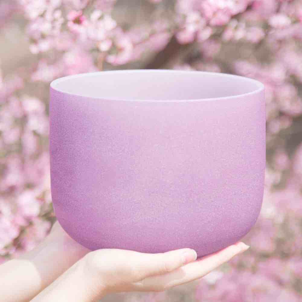 Pink Frosted Crystal Singing Bowl, F Note, 8 inch, Heart Chakra By TOPFUND