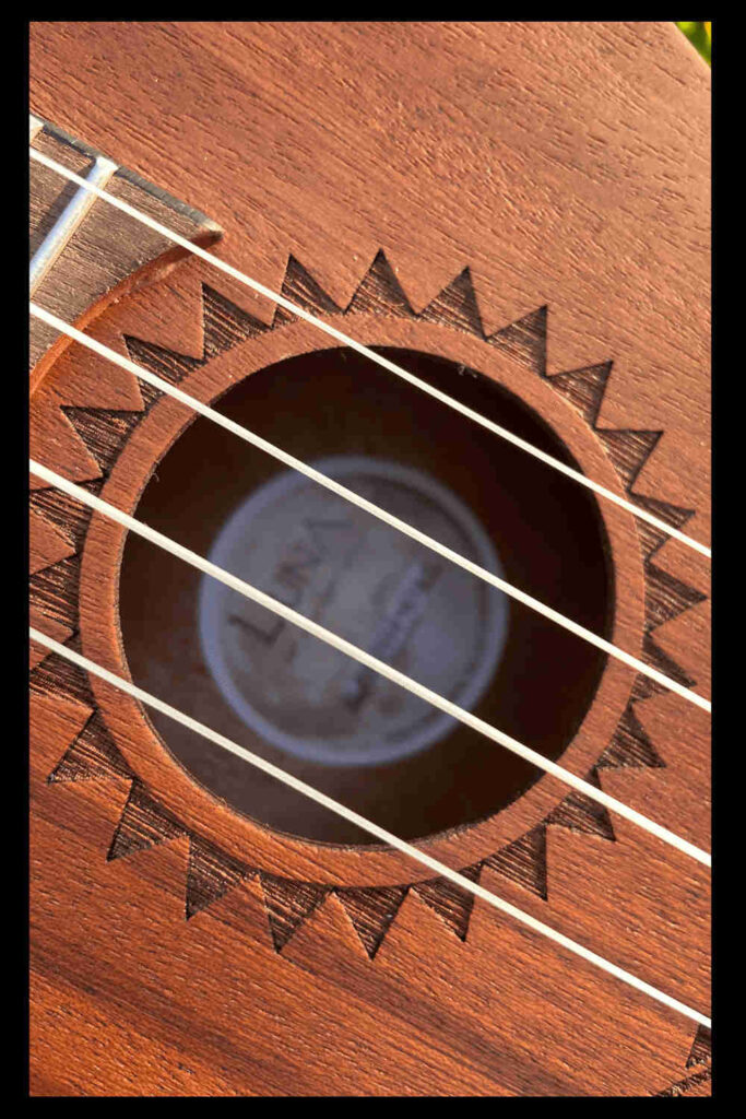 Luna ukulele sun motif around sound hole